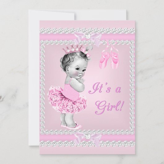 Baby shower meisje Roze Ballerina Kaart (Voorkant)