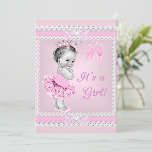  Baby shower  meisje Roze Ballerina Kaart (Staand voorkant)
