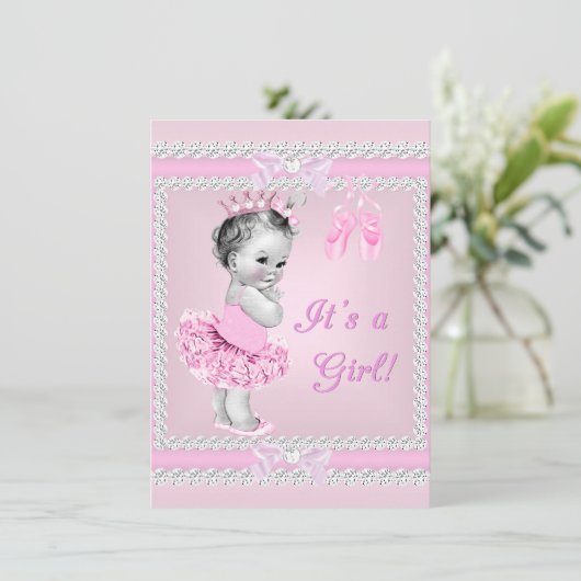  Baby shower  meisje Roze Ballerina Kaart (Staand voorkant)