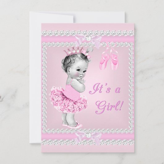  Baby shower  meisje Roze Ballerina Kaart (Voorkant)