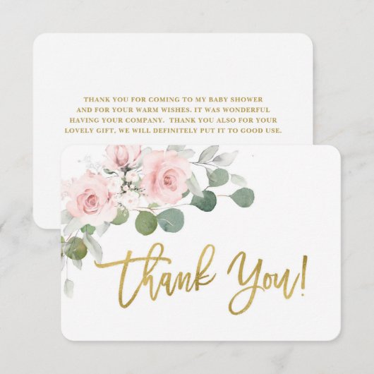 Baby shower meisje roze bloemen bedankje bedankkaart (Voorkant / Achterkant)