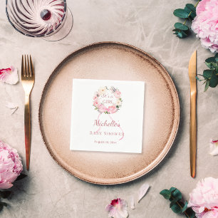 Baby Shower meisje roze bloemenkrans  Servet