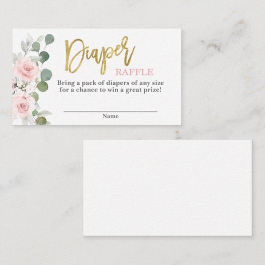 Baby shower meisje roze bloemenluier Raffle Informatiekaartje (Voorkant / Achterkant)