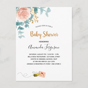 Baby shower meisje roze floral greenery mam om te briefkaart