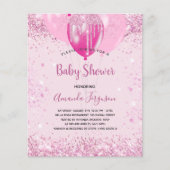 Baby shower meisje roze glitter budget uitnodiging flyer (Voorkant)