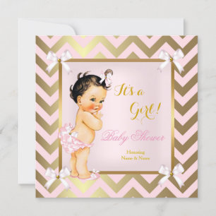 Baby Shower Meisje Roze Goud Chevron Bruine Haren Kaart