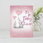 Baby shower Meisje Roze Gradient Glitter Olifanten Kaart (Staand voorkant)