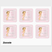 Baby shower Meisje Roze Grijs Parel Blond Vierkante Sticker (Vel)
