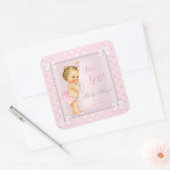 Baby shower Meisje Roze Grijs Parel Blond Vierkante Sticker (Envelop)