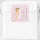 Baby shower Meisje Roze Grijs Parel Blond Vierkante Sticker (Tas)
