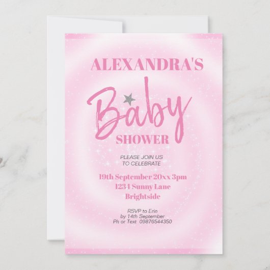 Baby shower meisje roze moderne ster wordt geboren kaart (Achterkant)
