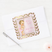 Baby shower Meisje Roze Parel Goud Chevron Blond Vierkante Sticker (Envelop)