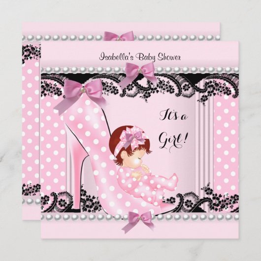 Baby shower meisje Roze poka Dots High Hiel Schop  Kaart (Voorkant / Achterkant)