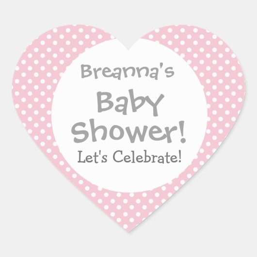 Baby shower MEISJE Roze Polka Dot Pattern V3a Hart Sticker (Voorkant)
