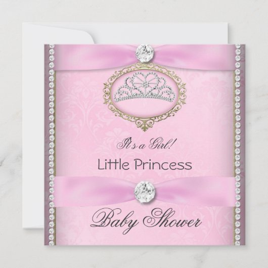Baby shower Meisje Roze Prinses Tiara Diamond 2 Kaart (Voorkant)