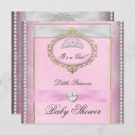 Baby shower Meisje Roze Prinses Tiara Diamond Kaart (Voorkant / Achterkant)