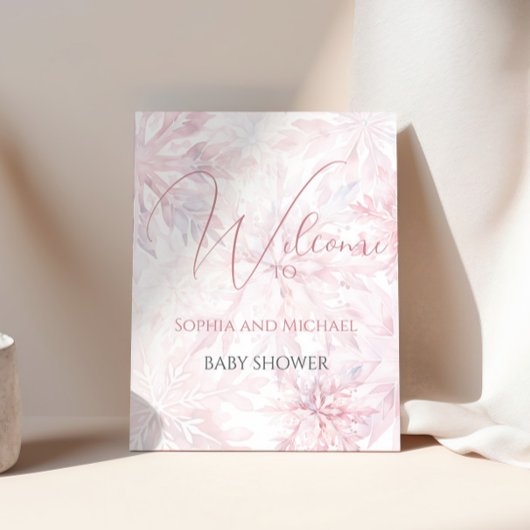 Baby shower Meisje Roze Sneeuwvlok Welkom Poster