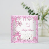 Baby shower Meisje  Roze Snowflakes Puppy 2 Kaart (Staand voorkant)