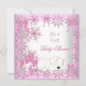 Baby shower Meisje  Roze Snowflakes Puppy 2 Kaart (Voorkant)