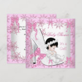 Baby shower Meisje  Roze Snowflakes Shoe Kaart (Voorkant / Achterkant)