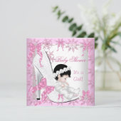 Baby shower Meisje  Roze Snowflakes Shoe Kaart (Staand voorkant)