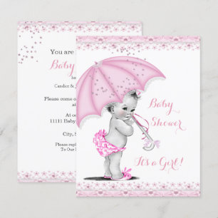 Baby Shower Meisje Roze Spatten Paraplu Kaart