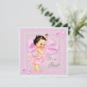  Baby shower  meisje Roze Tutu Brunette Kaart (Staand voorkant)