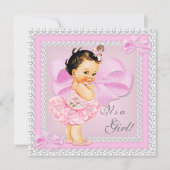  Baby shower  meisje Roze Tutu Brunette Kaart (Voorkant)