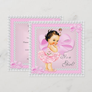 Baby shower meisje Roze Tutu Brunette Kaart