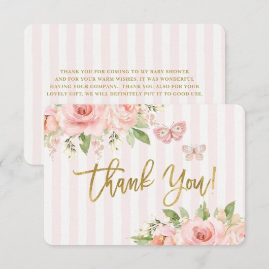 Baby shower meisje roze vlinder dank je creditcard bedankkaart (Voorkant / Achterkant)