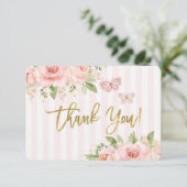 Baby shower meisje roze vlinder dank je creditcard bedankkaart (Staand voorkant)