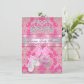 Baby shower Meisje Roze Witte Prinses Tiara Bootie Kaart (Staand voorkant)