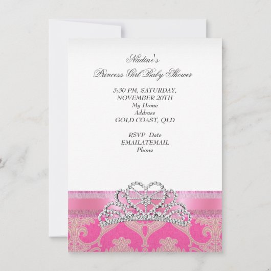 Baby shower Meisje Roze Witte Prinses Tiara Bootie Kaart (Achterkant)