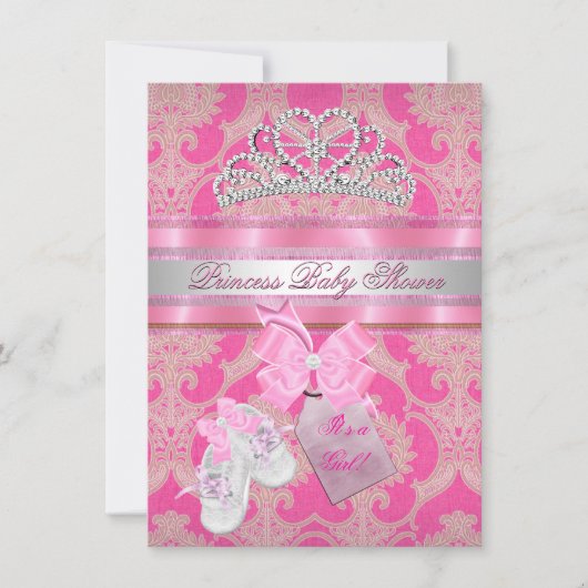 Baby shower Meisje Roze Witte Prinses Tiara Bootie Kaart (Voorkant)