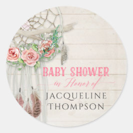 Baby shower Meisje Rozen BOHO Bohemian Dream Catch Ronde Sticker