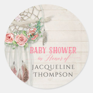 Baby shower Meisje Rozen BOHO Bohemian Dream Catch Ronde Sticker