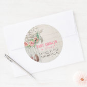 Baby shower Meisje Rozen BOHO Bohemian Dream Catch Ronde Sticker (Envelop)