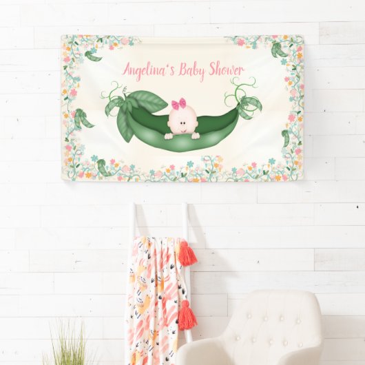 Baby shower Meisje Sweet Pea Pink Bow Peapod Banne Spandoek (Insitu)