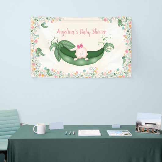 Baby shower Meisje Sweet Pea Pink Bow Peapod Banne Spandoek (Beurs)