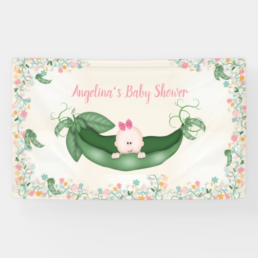 Baby shower Meisje Sweet Pea Pink Bow Peapod Banne Spandoek (Horizontaal)