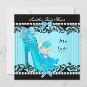 Baby Shower Meisje Teal Blauwe Schoen Blond Kaart