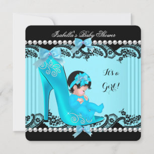 Baby Shower Meisje Teal Blauwe Schoen Kaart