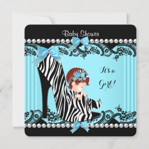 Baby Shower Meisje Teal Blauwe Zebra Rode Haar Kaart
