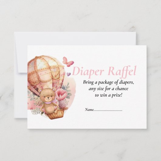 Baby Shower Meisje Teddy Ballonnen Luier Raffel   Kaart (Voorkant)