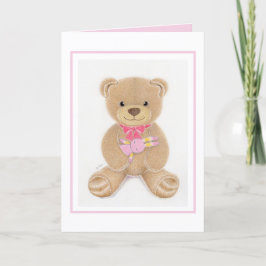 Baby Shower Meisje Teddy Beer Vouwbare Wenskaart Kaart