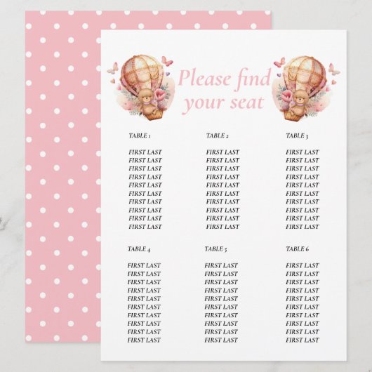 Baby Shower Meisje Teddy Bloem Ballon grafiek Kaart (Voorkant / Achterkant)