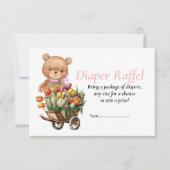 Baby Shower Meisje Teddy Bloem Diaper Raffel   Kaart (Voorkant)