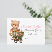 Baby Shower Meisje Teddy Bloem Diaper Raffel   Kaart (Staand voorkant)