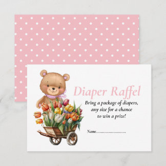 Baby Shower Meisje Teddy Bloem Diaper Raffel   Kaart