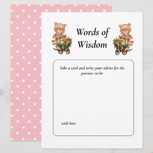 Baby shower Meisje Teddy Floral Kaart (Voorkant / Achterkant)